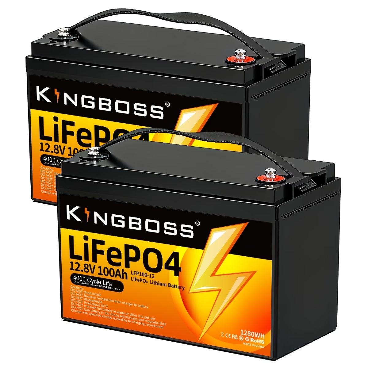 Kingboss 12.8V 100Ah LiFePO4 Battery, 100A BMS, 8000+ Deep Cycles, 1280Wh Lithium Iron Phosphate Battery for RV, Camper, Solar System, Home Backup