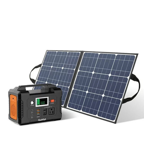 FlashFish Solar Generator with Portable Solar Panel