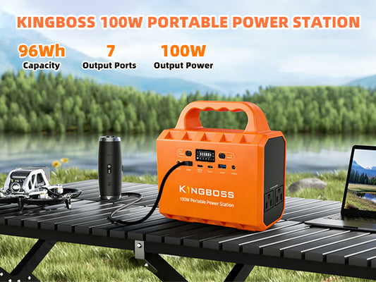 Kingboss 100W Portable Power Station, 96Wh LiFePO4 Battery with AC/DC/USB-C Outputs
