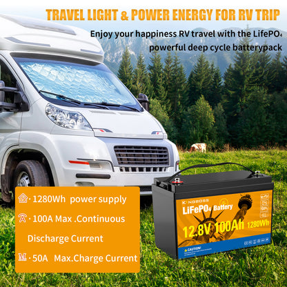 12V 100Ah LiFePO4 Battery - 8000+ Cycles Deep Cycle Lithium Battery with BMS for RV, Solar, Marine & Off-Grid-1