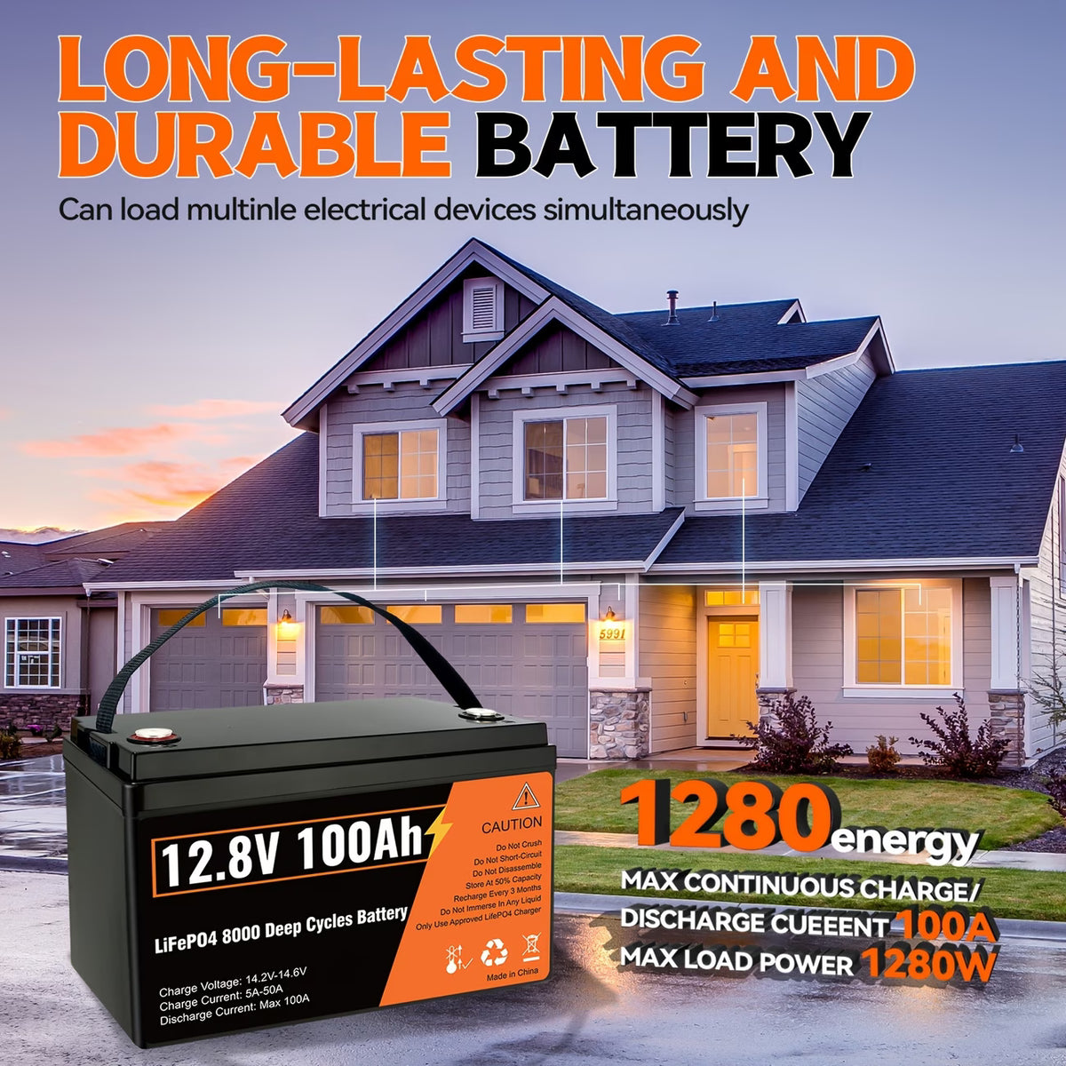 Kingboss 12.8V 100Ah LiFePO4 Battery, Built-in BMS, Long Cycle Life, 1280Wh for RV & Solar