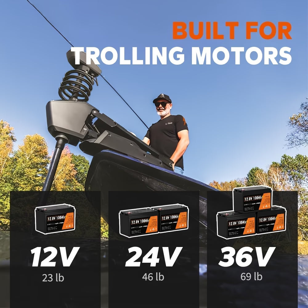 Kingboss 12.8V 100Ah LiFePO4 Battery, Built-in BMS, Long Cycle Life, 1280Wh for RV & Solar