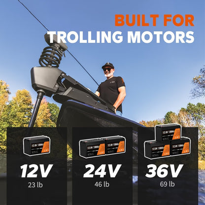 Kingboss 12.8V 100Ah LiFePO4 Battery, Built-in BMS, Long Cycle Life, 1280Wh for RV & Solar