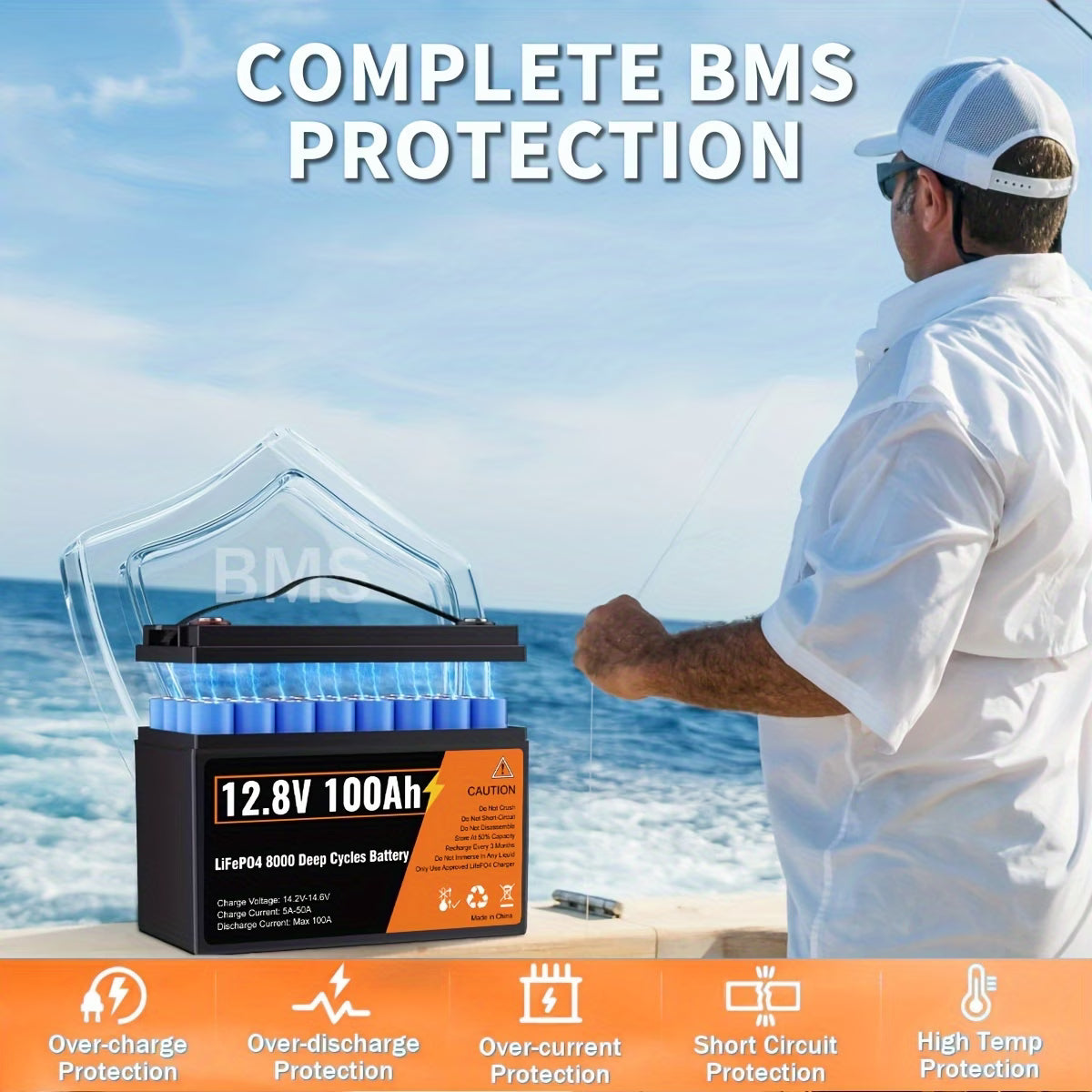 Kingboss 12.8V 100Ah LiFePO4 Battery, Built-in BMS, Long Cycle Life, 1280Wh for RV & Solar