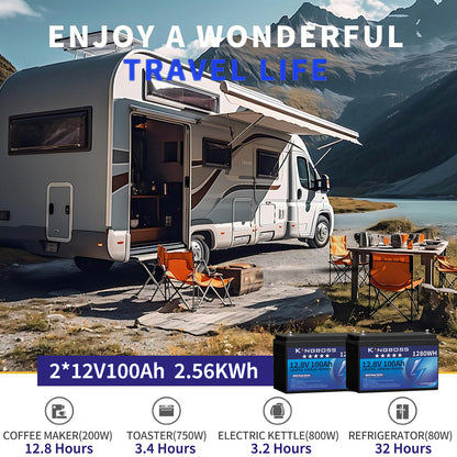 Kingboss 12.8V 100Ah LiFePO4 Battery, 100A Smart BMS, Up to 15000 Cycles, IP65 Waterproof, Low-Temp Protection, 1280Wh for RV, Marine, Trolling Motor, Solar, Off-Grid