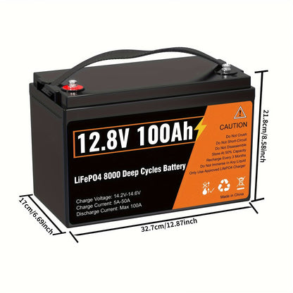 Kingboss 12.8V 100Ah LiFePO4 Battery, Built-in BMS, Long Cycle Life, 1280Wh for RV & Solar