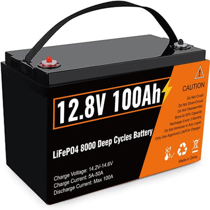 Kingboss 12.8V 100Ah LiFePO4 Battery, Built-in BMS, Long Cycle Life, 1280Wh for RV & Solar
