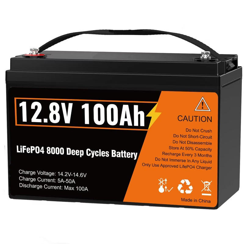 Kingboss 12.8V 100Ah LiFePO4 Battery, Built-in BMS, Long Cycle Life, 1280Wh for RV & Solar