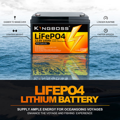 Kingboss 12.8V 100Ah LiFePO4 Battery, 100A BMS, 8000+ Deep Cycles, 1280Wh Lithium Iron Phosphate Battery for RV, Camper, Solar System, Home Backup