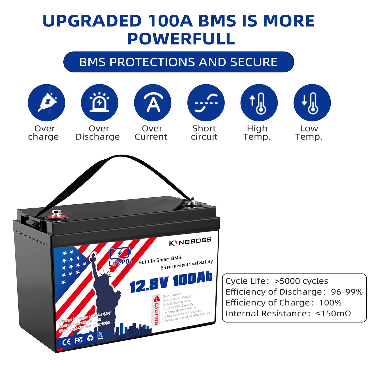 12V 100Ah LiFePO4 Battery - 8000+ Cycles, Built-in BMS for RV & Solar