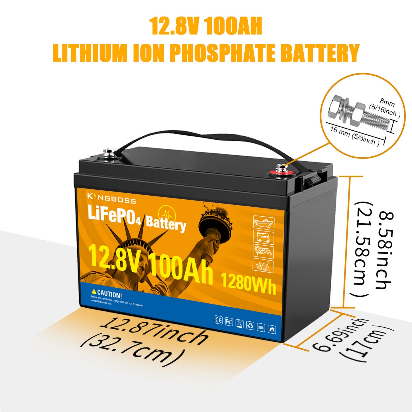 12V 100Ah LiFePO4 Battery - 8000+ Cycles Deep Cycle Lithium Battery with BMS for RV, Solar, Marine & Off-Grid-1