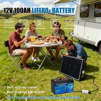 Kingboss 12.8V 100Ah LiFePO4 Battery, 100A Smart BMS, Up to 15000 Cycles, IP65 Waterproof, Low-Temp Protection, 1280Wh for RV, Marine, Trolling Motor, Solar, Off-Grid