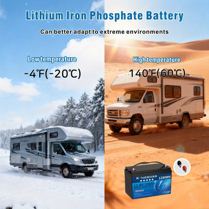 Kingboss 12.8V 100Ah LiFePO4 Battery, 100A Smart BMS, Up to 15000 Cycles, IP65 Waterproof, Low-Temp Protection, 1280Wh for RV, Marine, Trolling Motor, Solar, Off-Grid