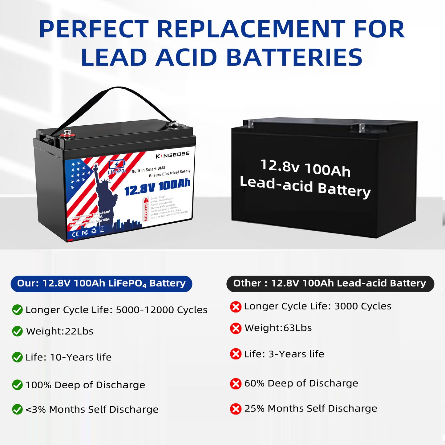 12V 100Ah LiFePO4 Battery - 8000+ Cycles, Built-in BMS for RV & Solar