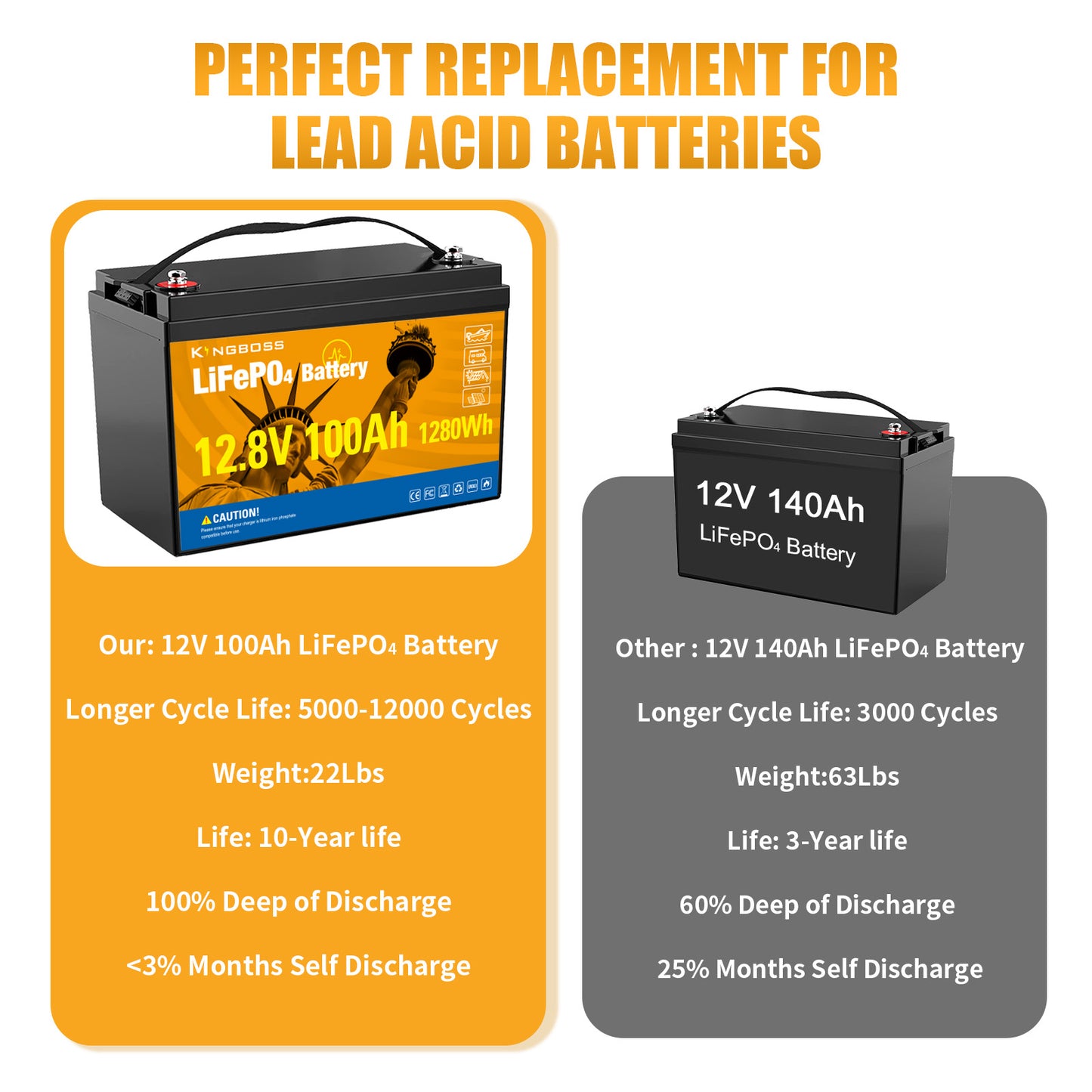 12V 100Ah LiFePO4 Battery - 8000+ Cycles Deep Cycle Lithium Battery with BMS for RV, Solar, Marine & Off-Grid-1