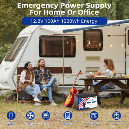 12V 100Ah LiFePO4 Battery - 8000+ Cycles, Built-in BMS for RV & Solar