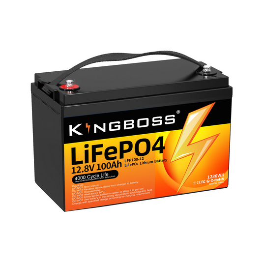 Kingboss 12.8V 100Ah LiFePO4 Battery, 100A BMS, 8000+ Deep Cycles, 1280Wh Lithium Iron Phosphate Battery for RV, Camper, Solar System, Home Backup