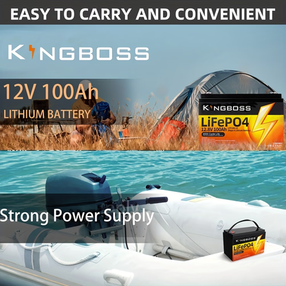 Kingboss 12.8V 100Ah LiFePO4 Battery, 100A BMS, 8000+ Deep Cycles, 1280Wh Lithium Iron Phosphate Battery for RV, Camper, Solar System, Home Backup