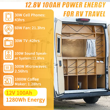 12V 100Ah LiFePO4 Battery - 8000+ Cycles Deep Cycle Lithium Battery with BMS for RV, Solar, Marine & Off-Grid-2