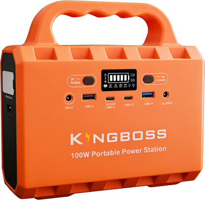 Kingboss 100W Portable Power Station, 96Wh LiFePO4 Battery with AC/DC/USB-C Outputs