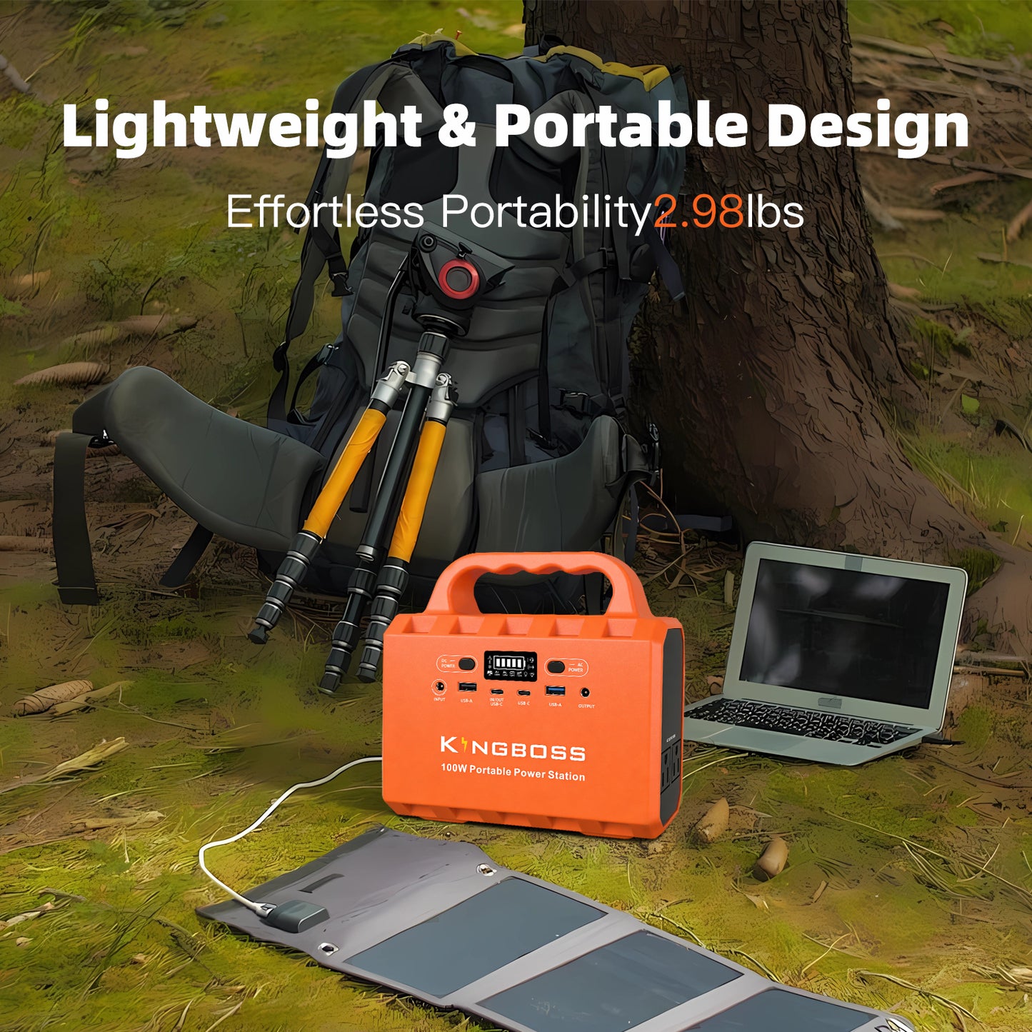 Kingboss 100W Portable Power Station, 96Wh LiFePO4 Battery Small Generator Ultra-Light, 65W Fast Charging 3000+ Cycles Solar Power Bank AC/DC/USB-C/A Outputs for Camping Home Backup Outdoor