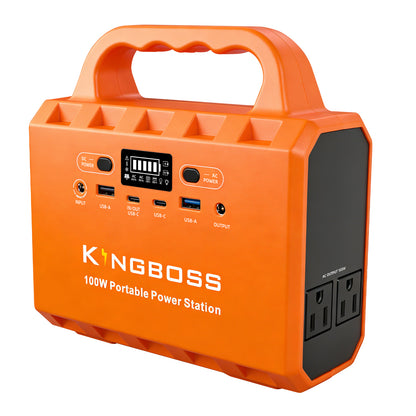 Kingboss 100W Portable Power Station, 96Wh LiFePO4 Battery Small Generator Ultra-Light, 65W Fast Charging 3000+ Cycles Solar Power Bank AC/DC/USB-C/A Outputs for Camping Home Backup Outdoor