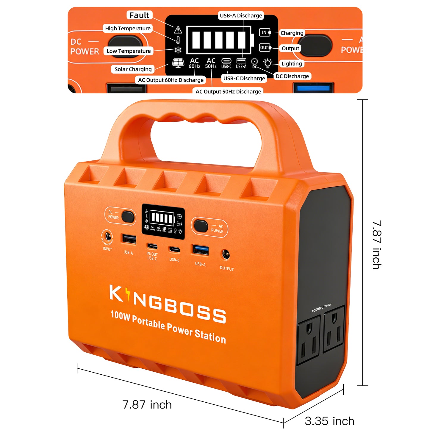 Kingboss 100W Portable Power Station, 96Wh LiFePO4 Battery Small Generator Ultra-Light, 65W Fast Charging 3000+ Cycles Solar Power Bank AC/DC/USB-C/A Outputs for Camping Home Backup Outdoor