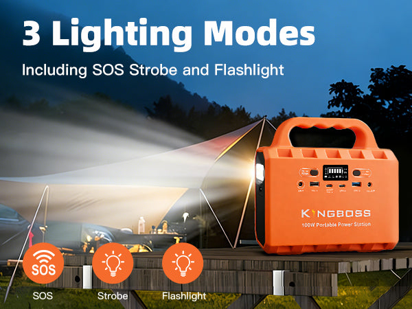Kingboss 100W Portable Power Station, 96Wh LiFePO4 Battery Small Generator Ultra-Light, 65W Fast Charging 3000+ Cycles Solar Power Bank AC/DC/USB-C/A Outputs for Camping Home Backup Outdoor