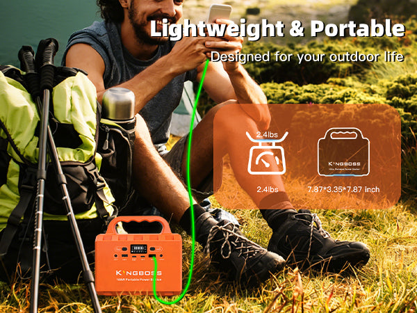 Kingboss 100W Portable Power Station, 96Wh LiFePO4 Battery Small Generator Ultra-Light, 65W Fast Charging 3000+ Cycles Solar Power Bank AC/DC/USB-C/A Outputs for Camping Home Backup Outdoor